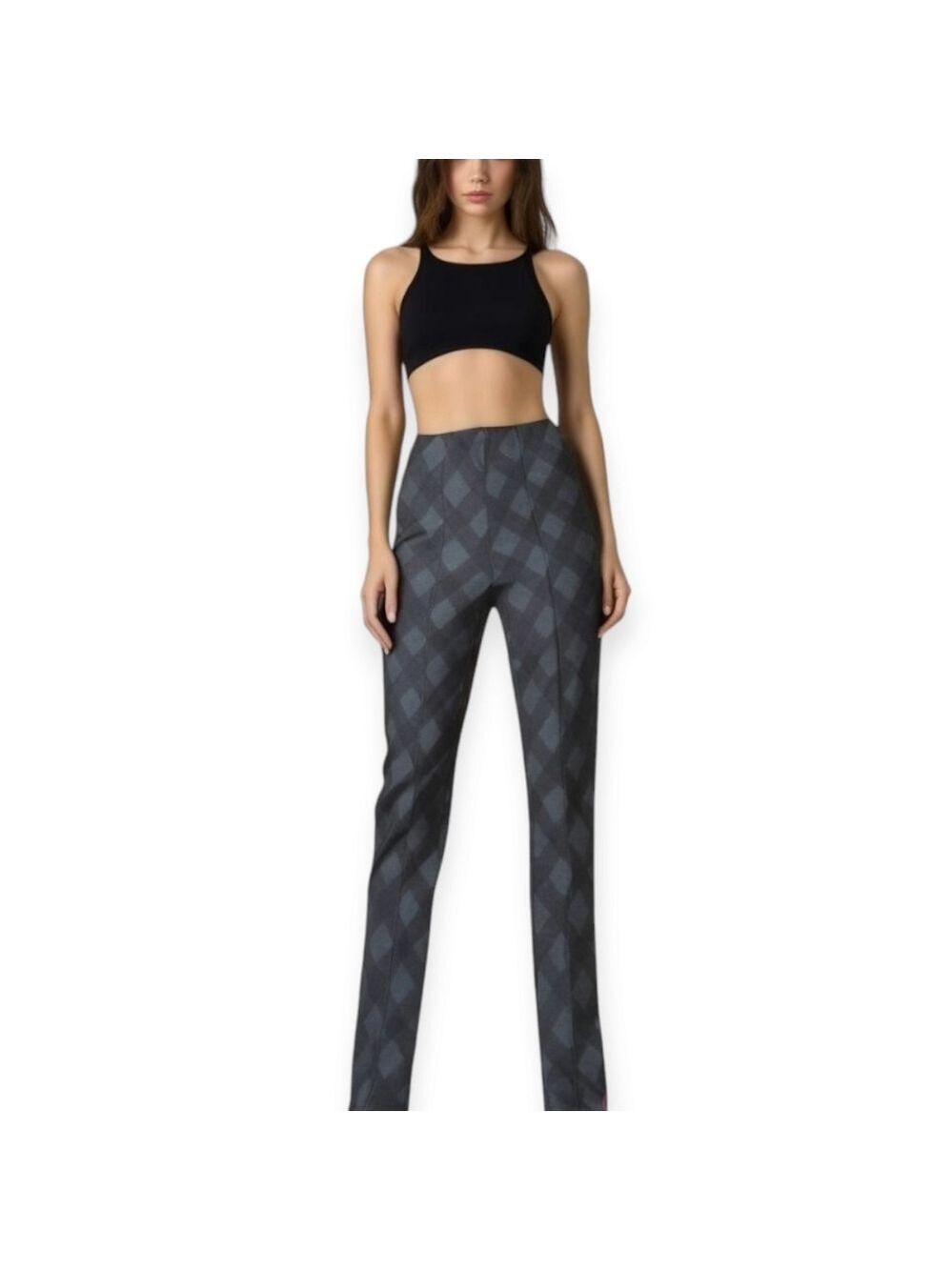 Tahari Pants Gray Argyle Women’s Small Skinny Pull On Diamond Print